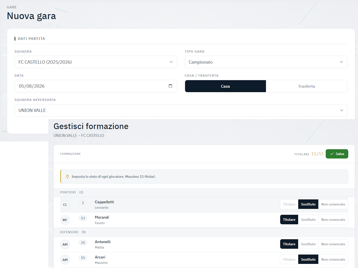 LAB screenshot: New match form and lineup